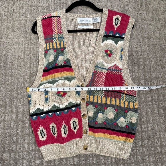Vintage Robert Scott Ltd Hand Knit Sweater Vest Linen Cotten Blend Medium - Picture 5 of 5